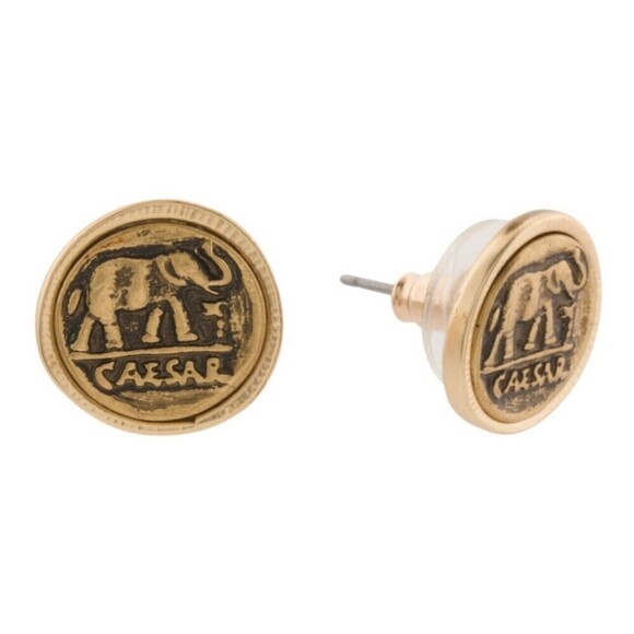 Patricia Nash Roman Coin Elephant Designer Etched Signature Earrings Gold - Picture 3 of 7